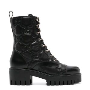 Gucci 60mm GG-Matelassé Leather Biker Boots